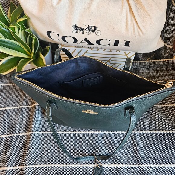 Coach Crossgrain Zip Tote, 4454, Amazon Green - Picture 12 of 16